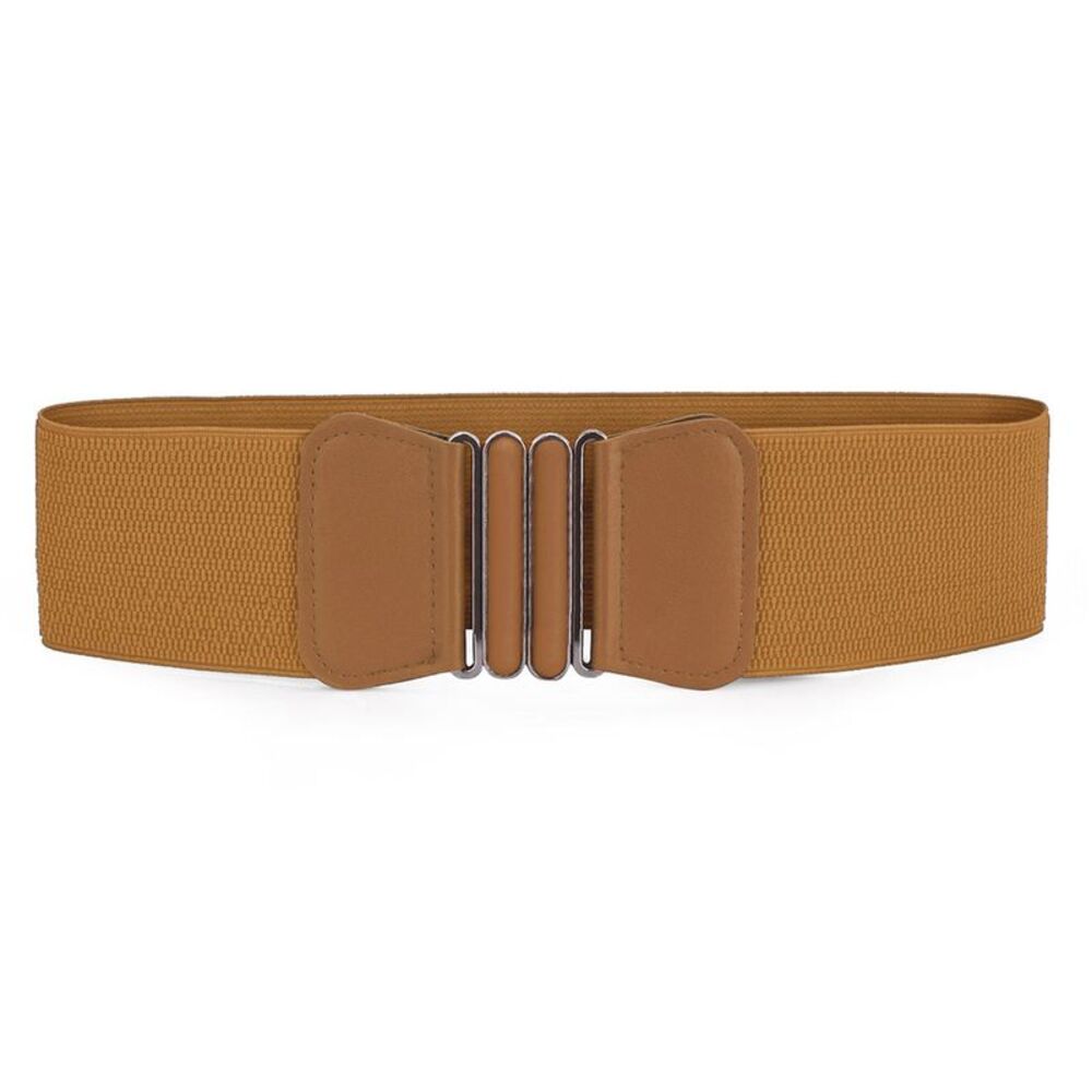 Bowknot Shaped Interlocking Buckle Elastic Belt Waistband Brown One Size